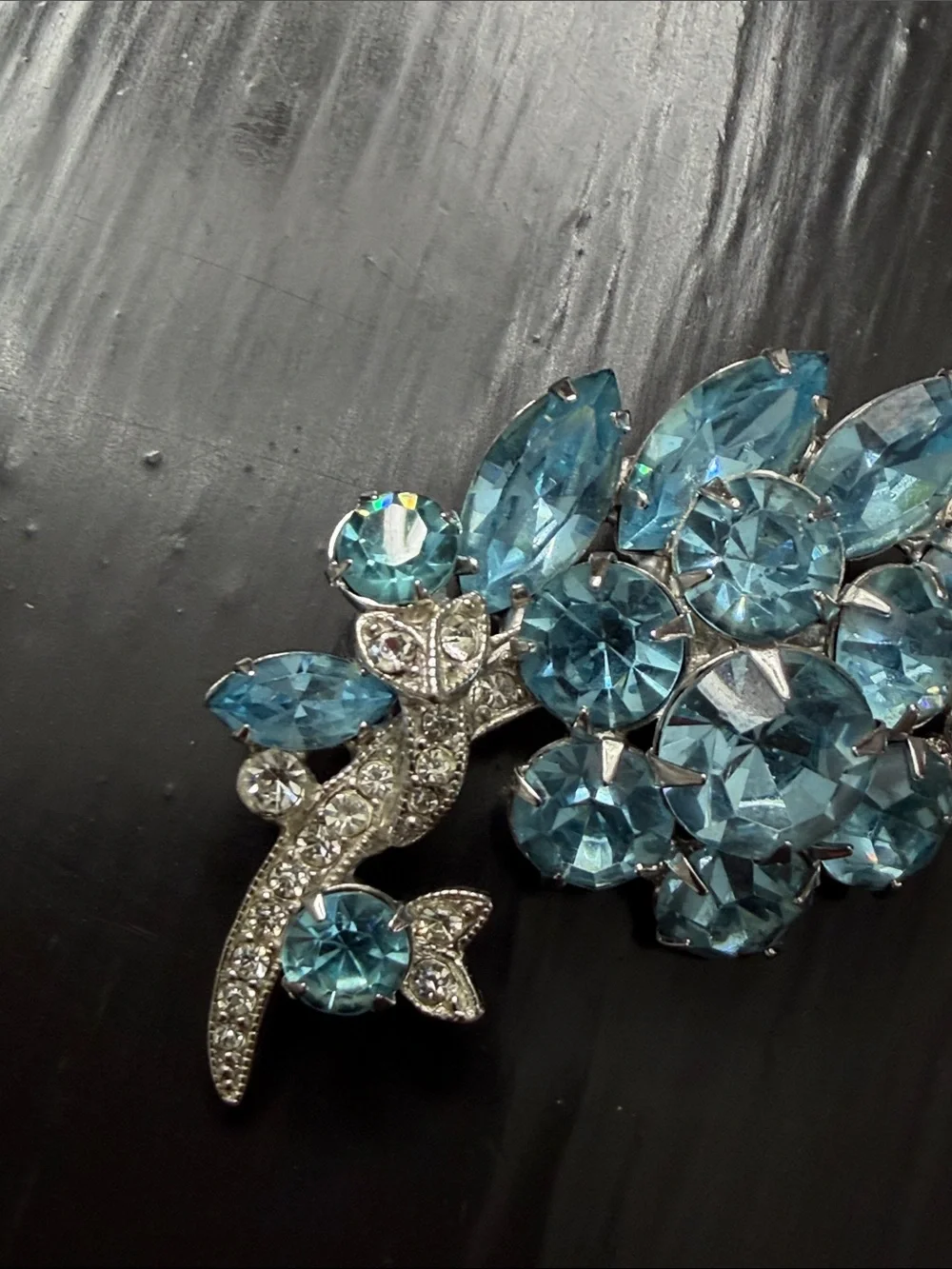 Eisenberg Ice Blue Crystal Floral Brooch